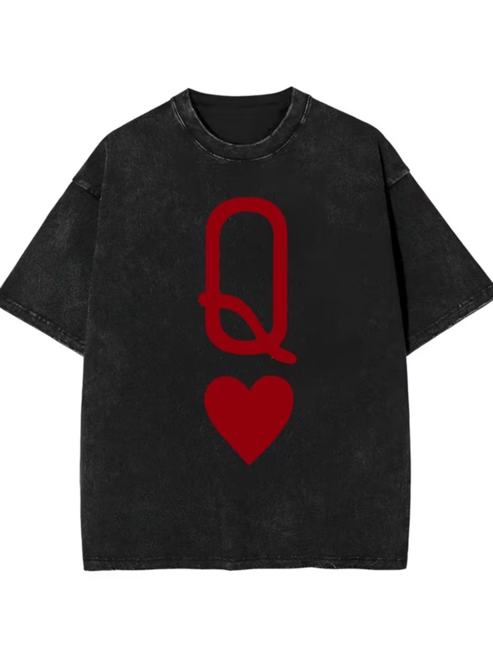 Washed Black Tee with Red Queen of Hearts Graphic NEW UNISEX LRG, XL